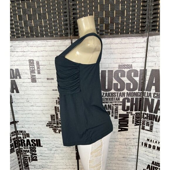 Gap L Charcoal Gray Draped Neckline Ruched Strappy Detail Camisole Top - Picture 3 of 4